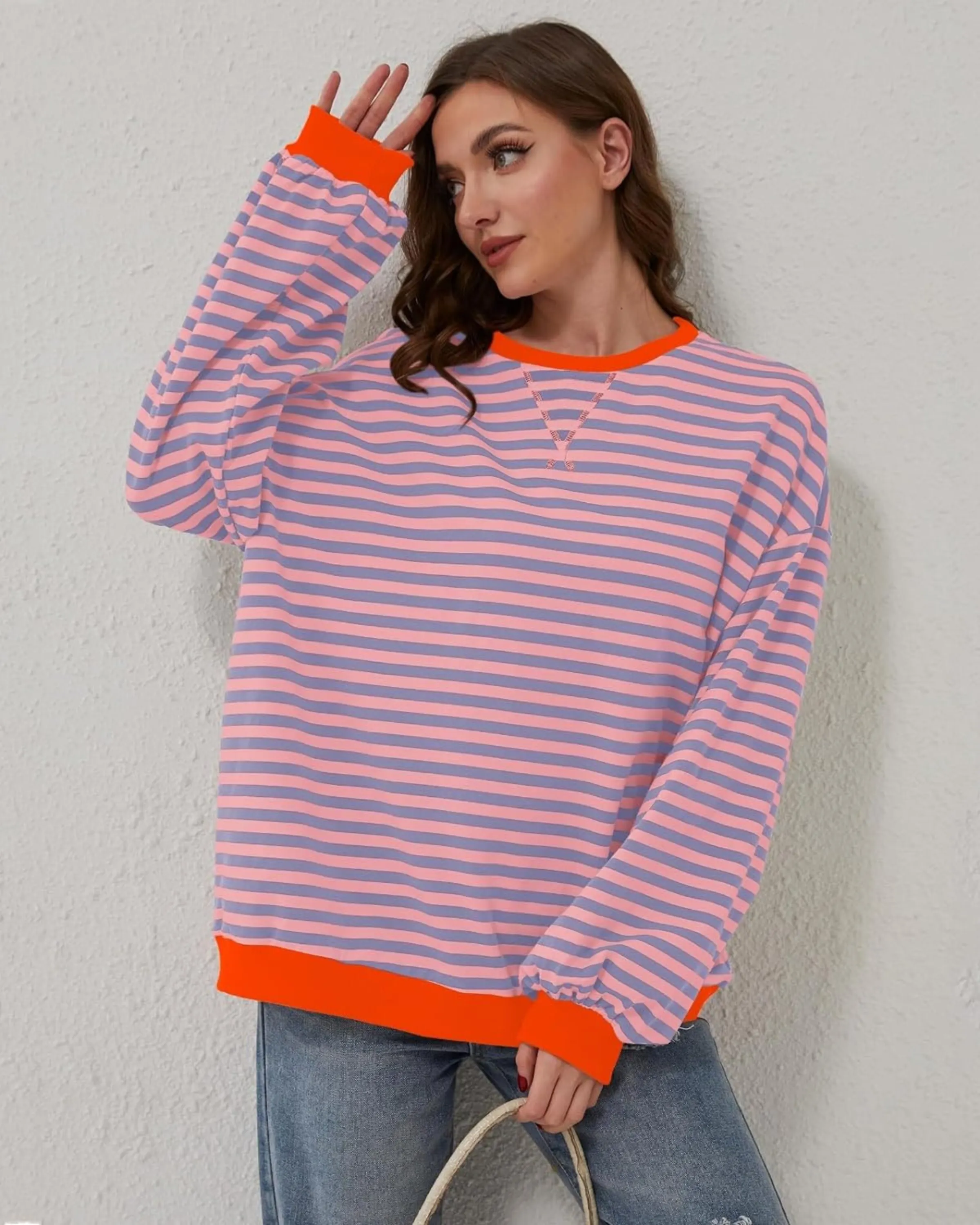 OVERSIZED STRIPED LONG SLEEVE SWEATSHIRT