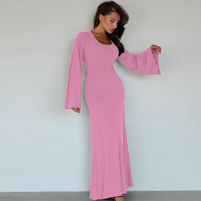 Women's Clothing 2024 Spring New Fashion Loose U Collar Back Lace Long Sleeve Dress Wholesale