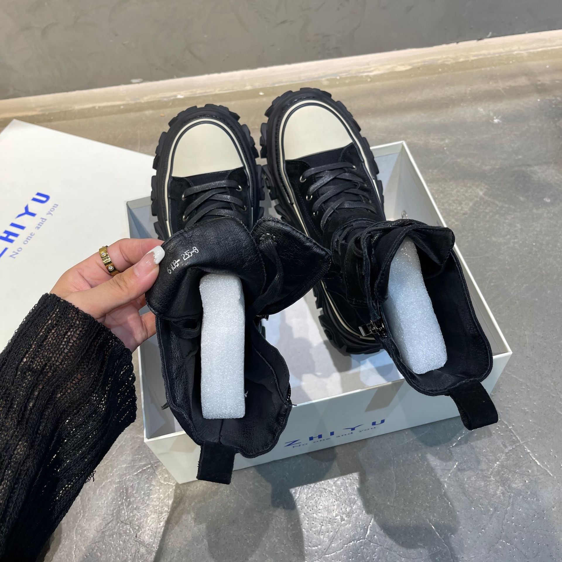 Women's Mid-Calf Leather Motorcycle Boots with Chunky Soles - true deals club