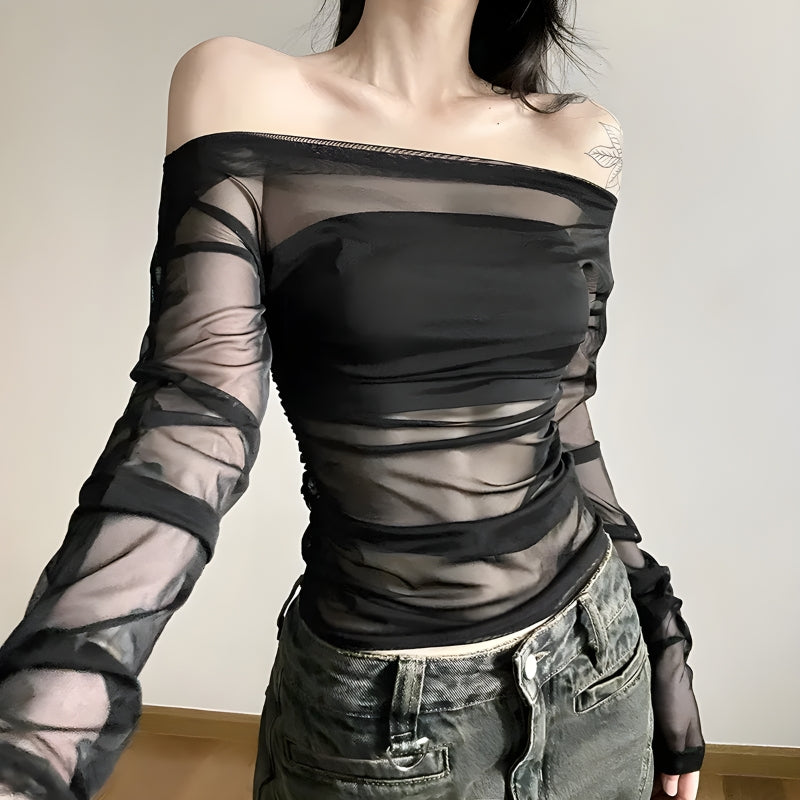 Maxct &Off Shoulder Mesh Top