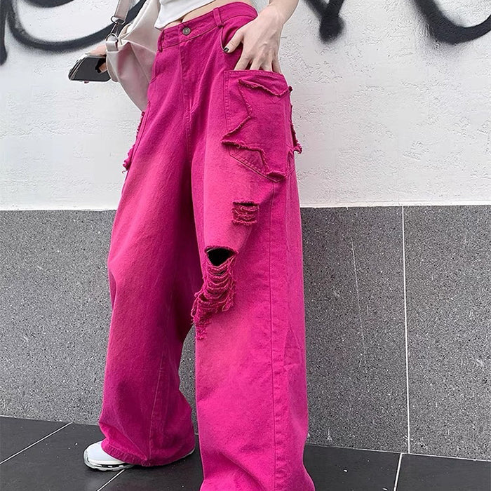 00s Kids Pink Star Ripped Baggy Jeans Maxct