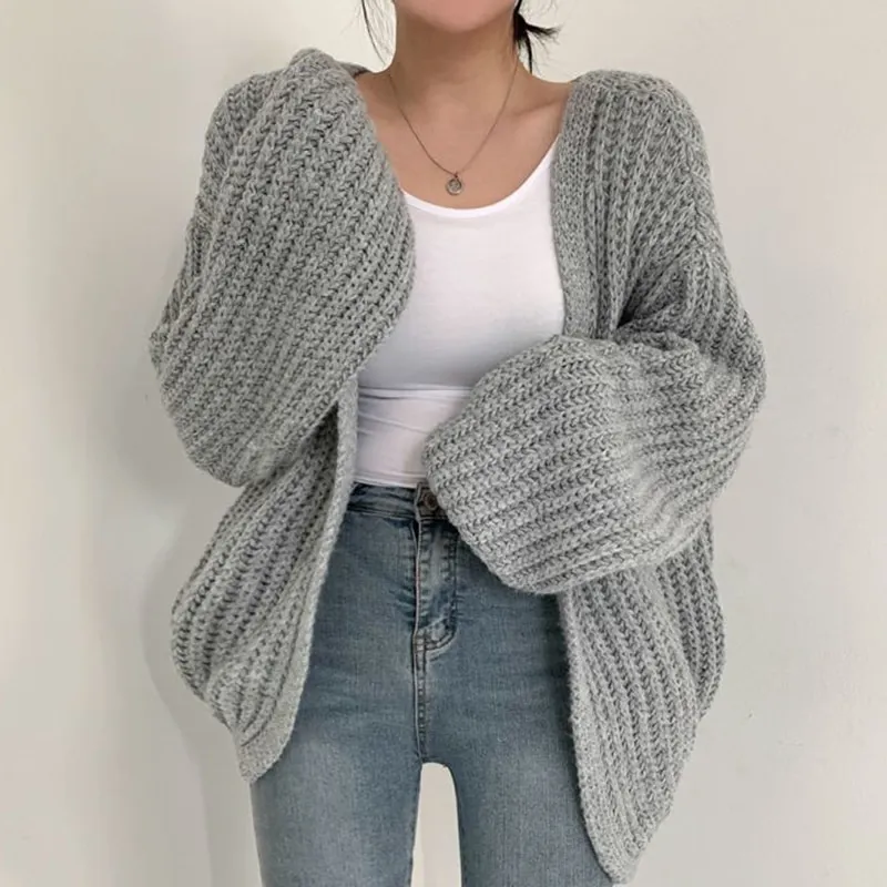 Maxct Vintage Harajuku Lantern Sleeve Women Cardigan Sweater Casual Korean Fall Streetwear Tops Coat Chic Lazy Wind Y2k Sweater