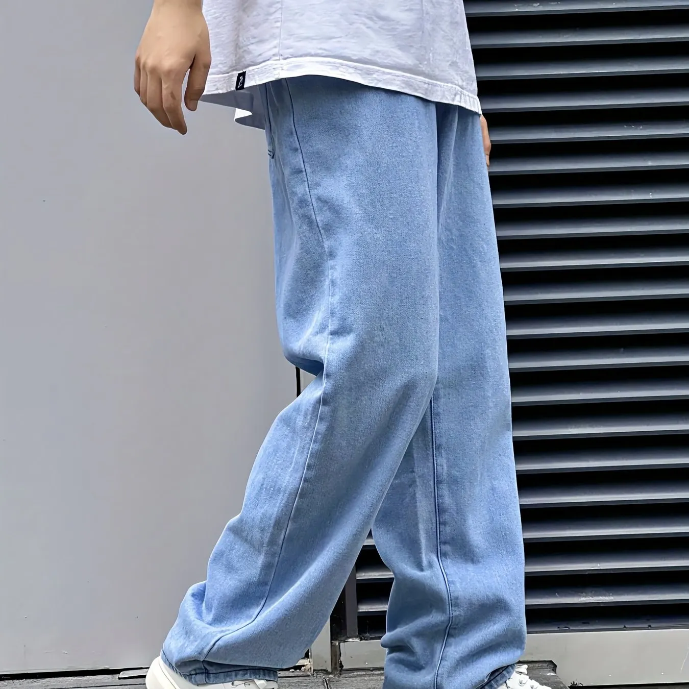 Maxct  Classic Design Wide Leg Jeans, Men's Casual Street Style Solid Color Denim Pants For Spring Summer
