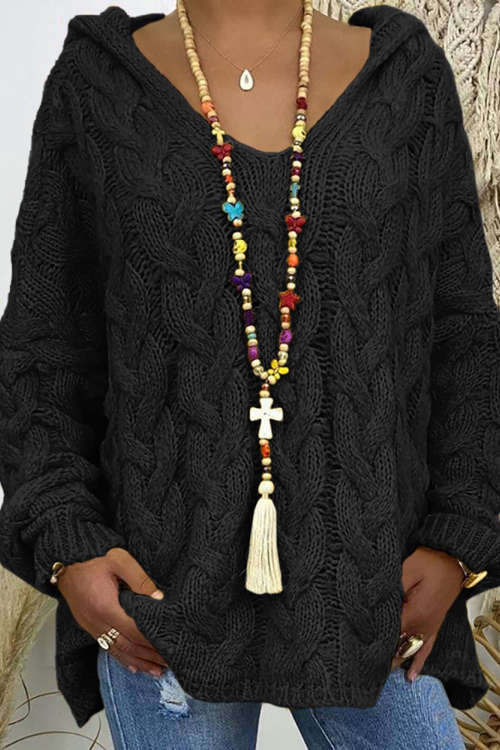 Cable-Knit Hooded Sweater - Image 5