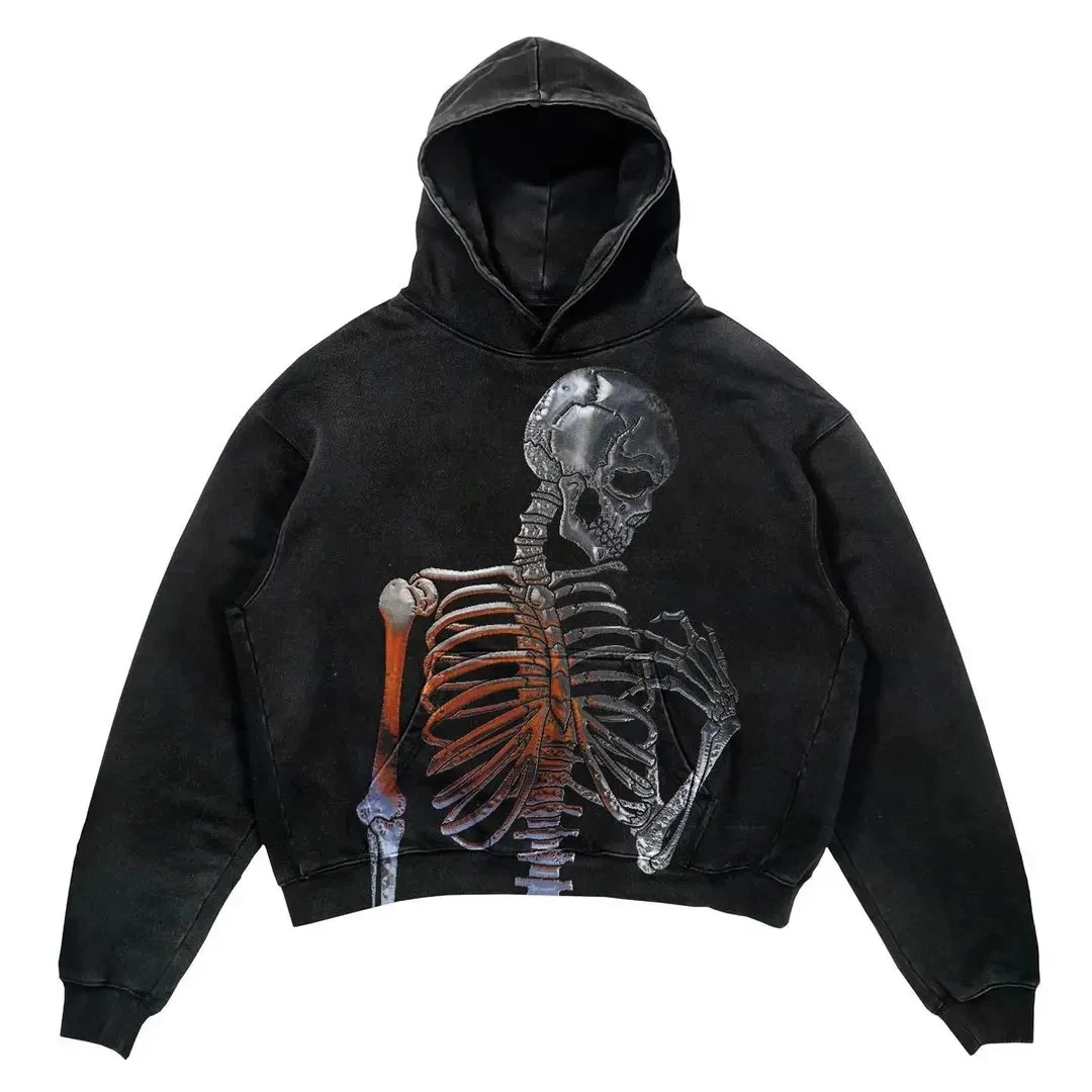 Y2k New Harajuku Hip-Hop Punk Letter Graphic Hooded Pullover Men Oversized Printed Sweatshirt Gothic top Street Wear Waichuan