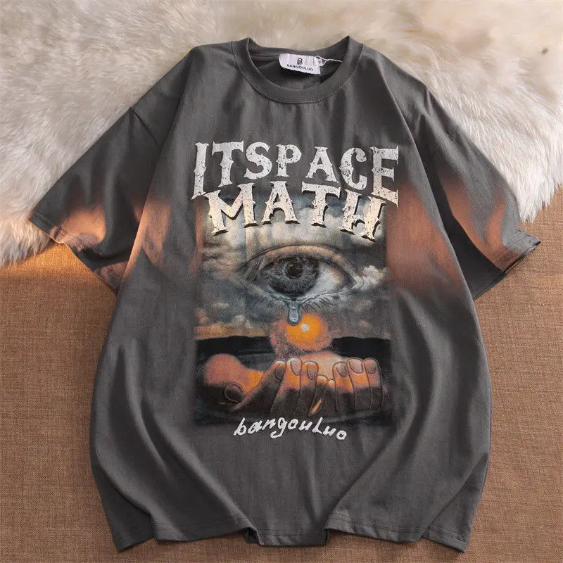 Maxct Fashionable hip-hop women street style printed pattern short sleeved retro couple loose ins pure cotton t-shirt gothic