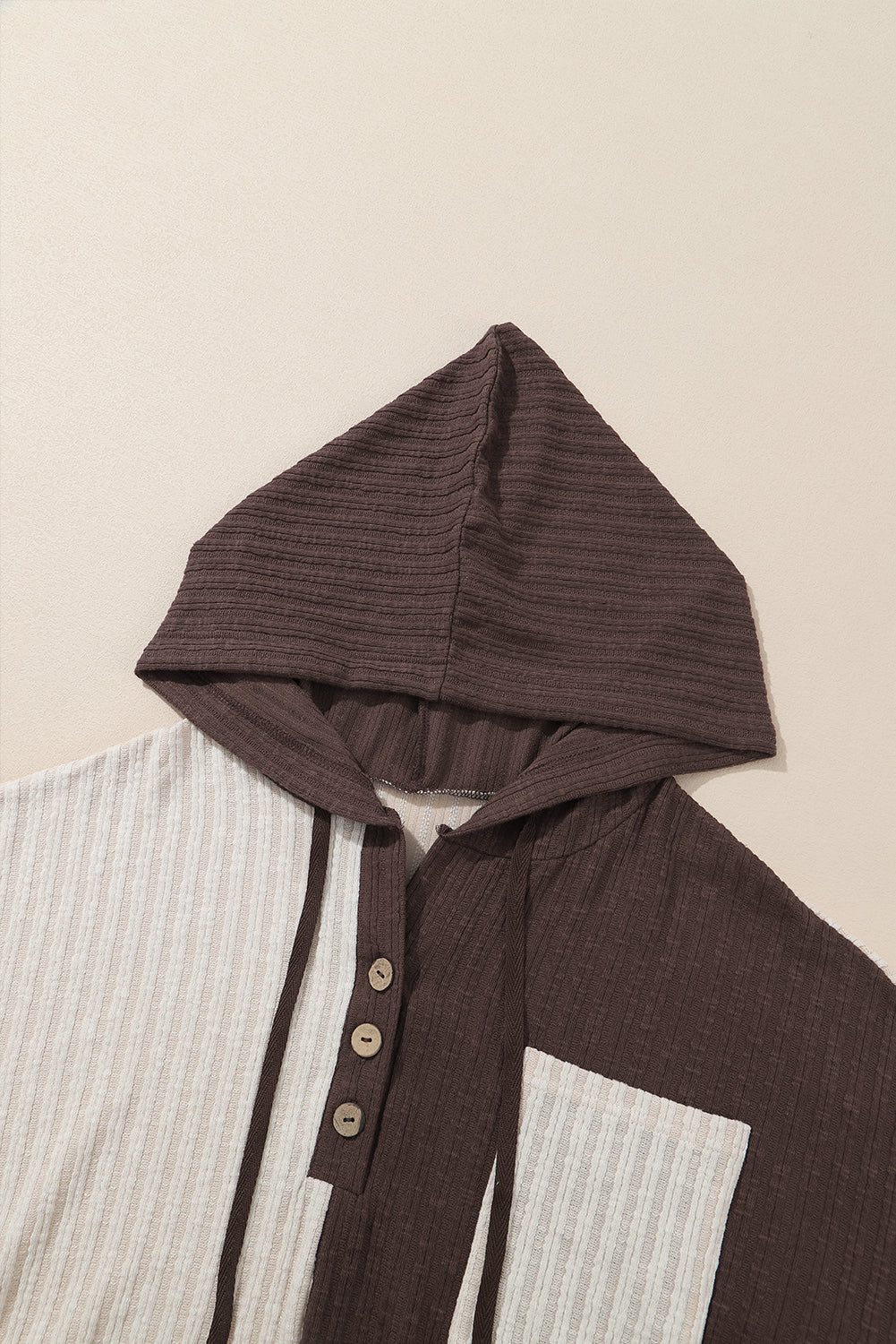 Maxct &Color Block Quarter Button Long Sleeve Hoodie