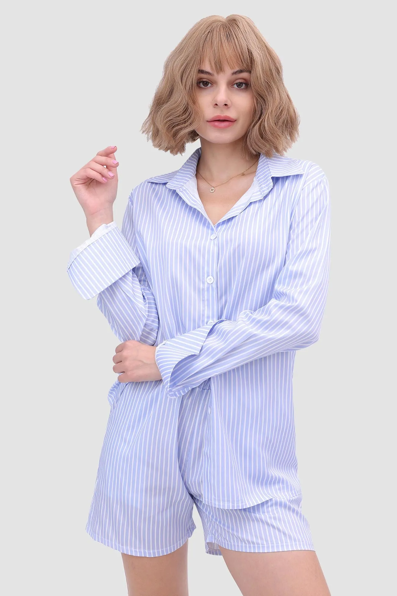 Maxct Striped Shirt Top & High Waist Shorts