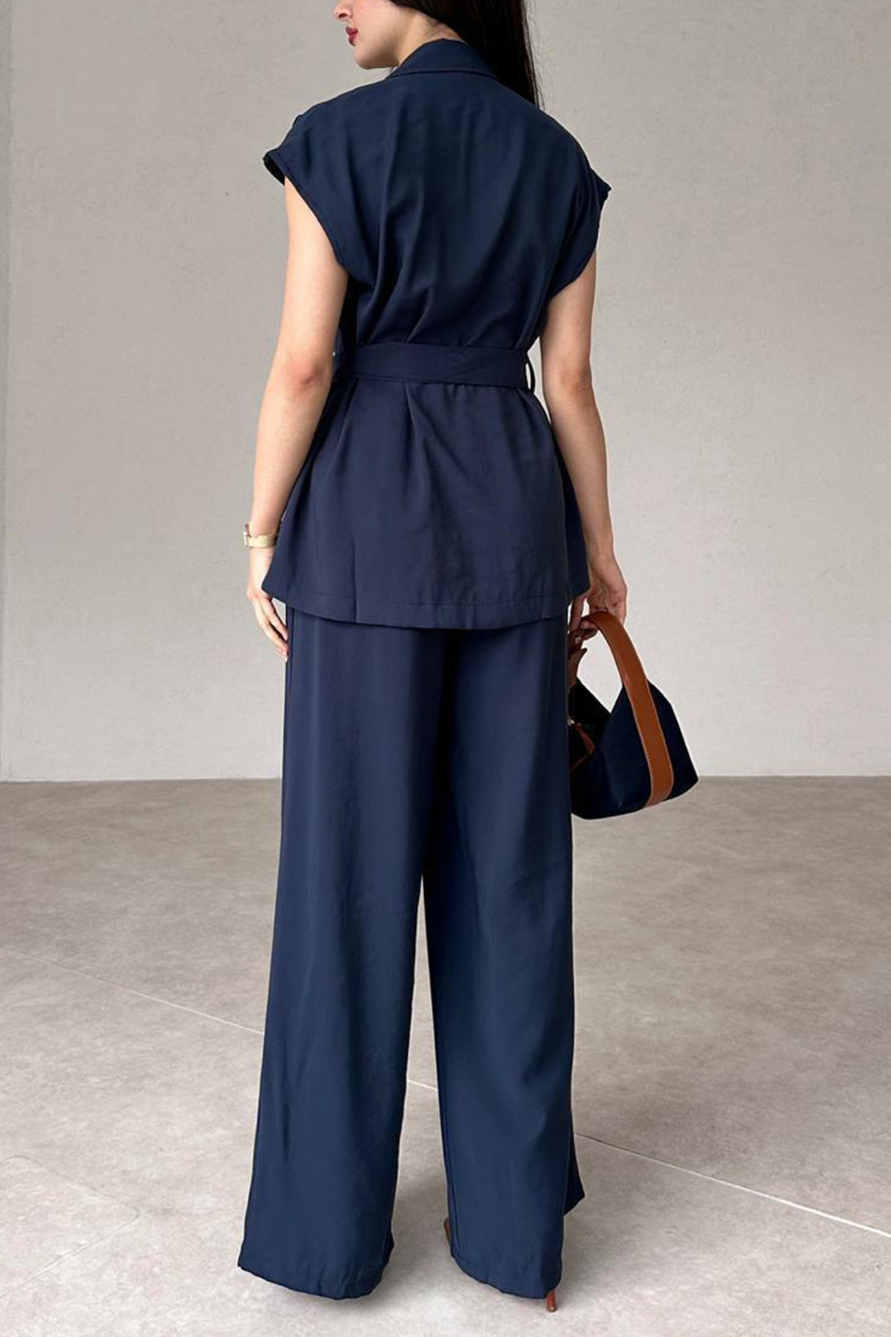 Maxct Cap Sleeve Tie-waist Suit Pants Set