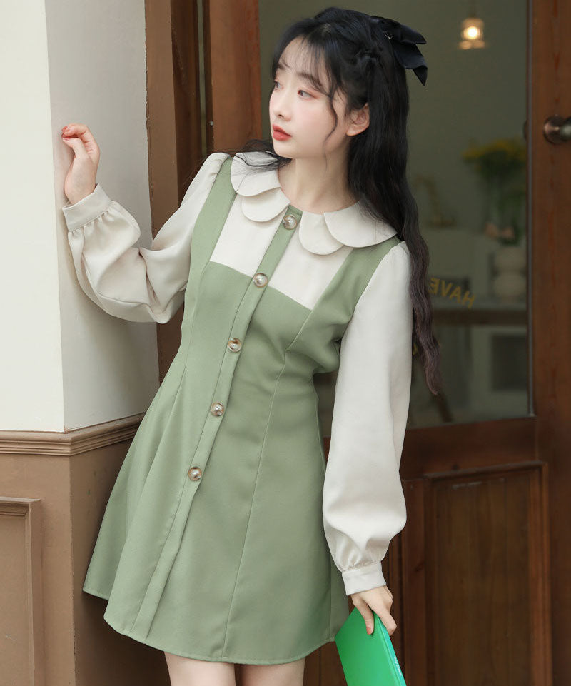 Scallop Collar Twofer Mini Dress Maxct
