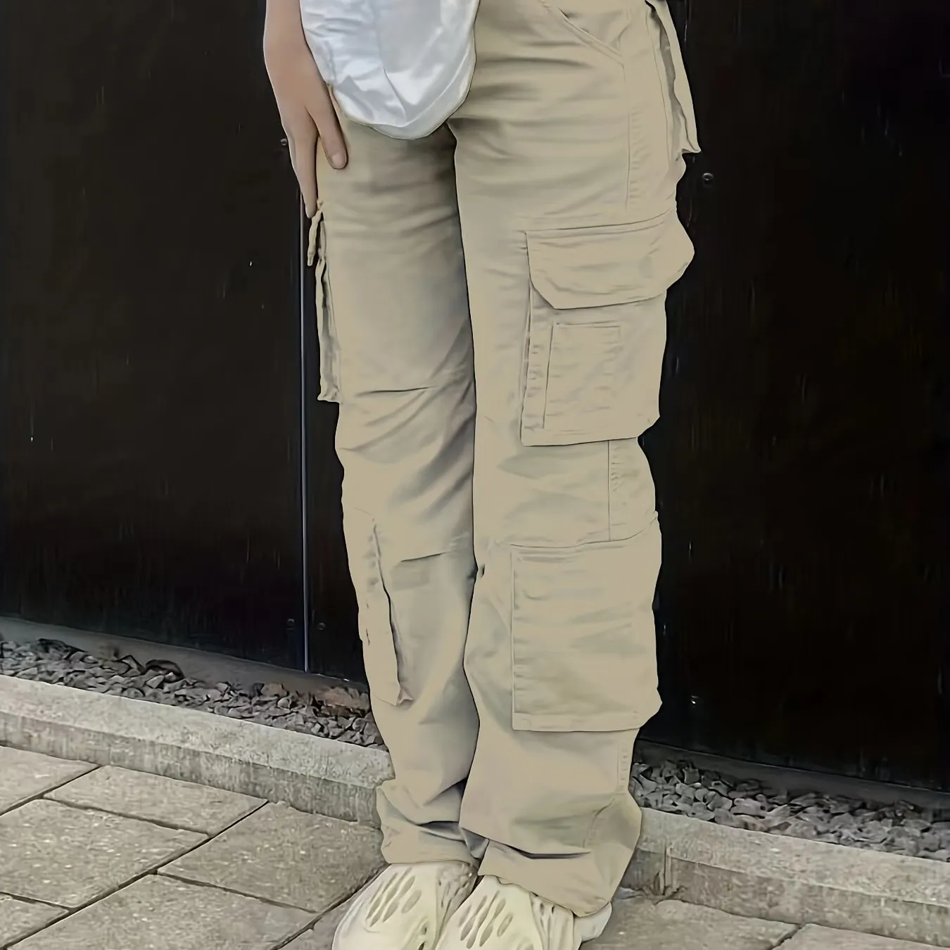 Maxct Plain High Rise Cargo Denim Pants, Loose Solid Color Retro Cargo Jeans, Street Casual Style, Women's Denim Jeans & Clothing