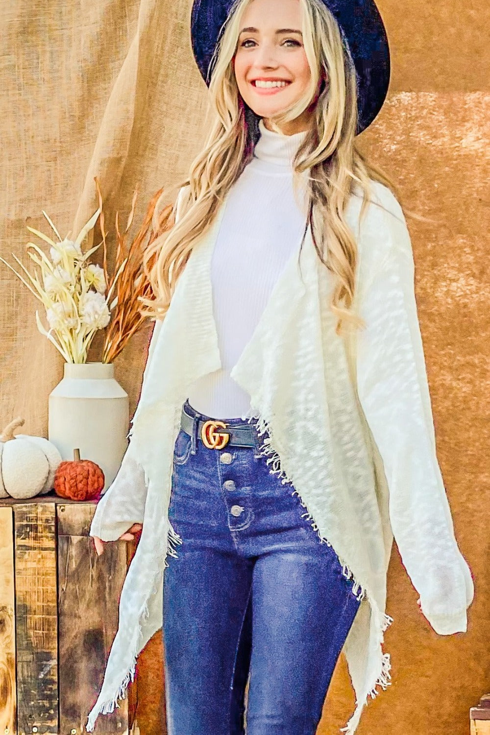 Maxct &And The Why Textured Knit Fringe Hem Cardigan
