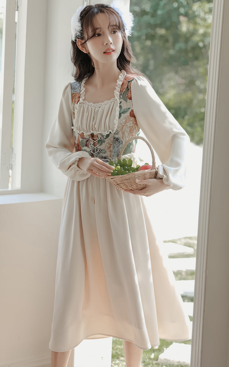 Floral Tapestry Jacquard Corset Dress Maxct