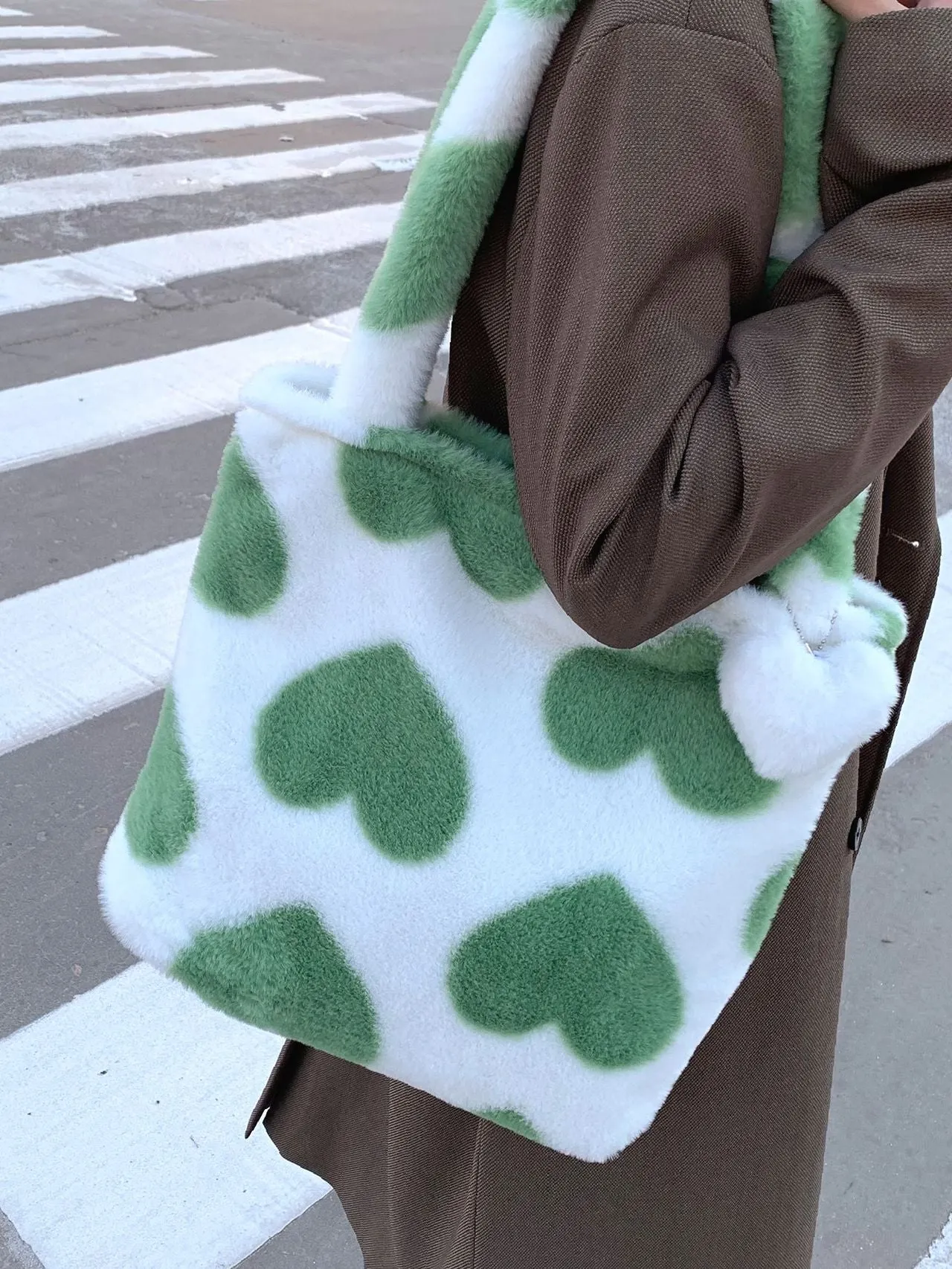 Maxct - Fluffy Heart Pattern Shoulder Tote Bag  - Women Tote Bags
