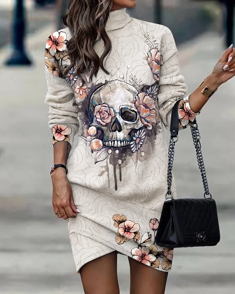 Maxct Independent Station Autumn New Long-Sleeved High-Necked Printed Dress For Women