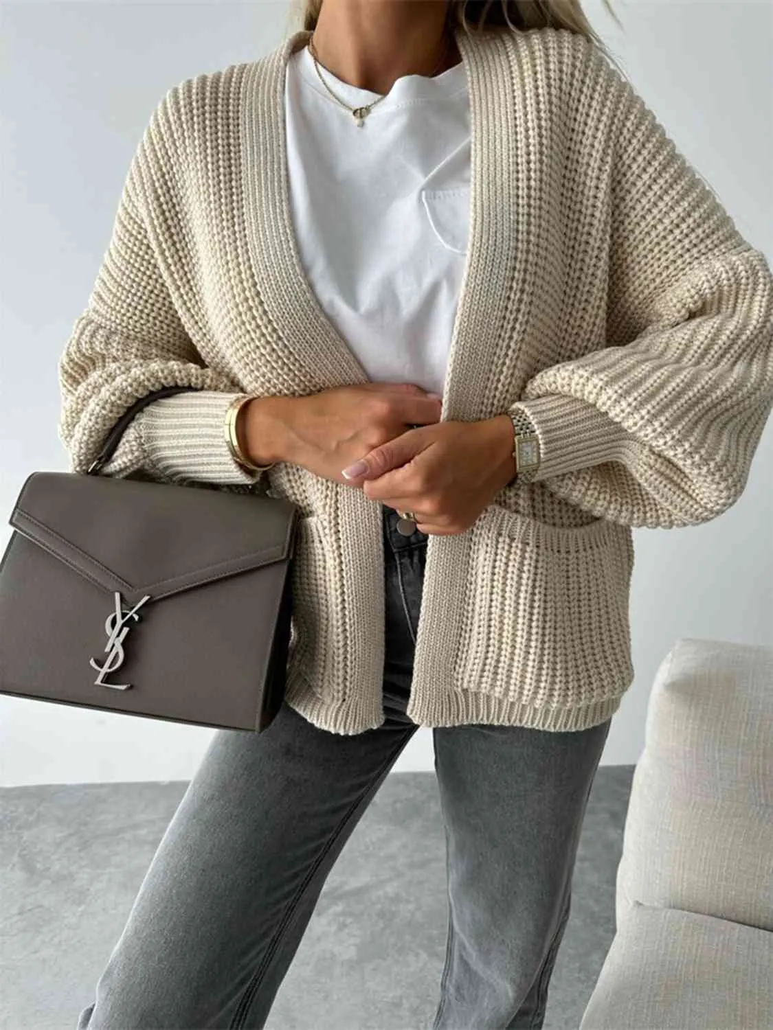 Maxct &Open Front Dropped Shoulder Cardigan
