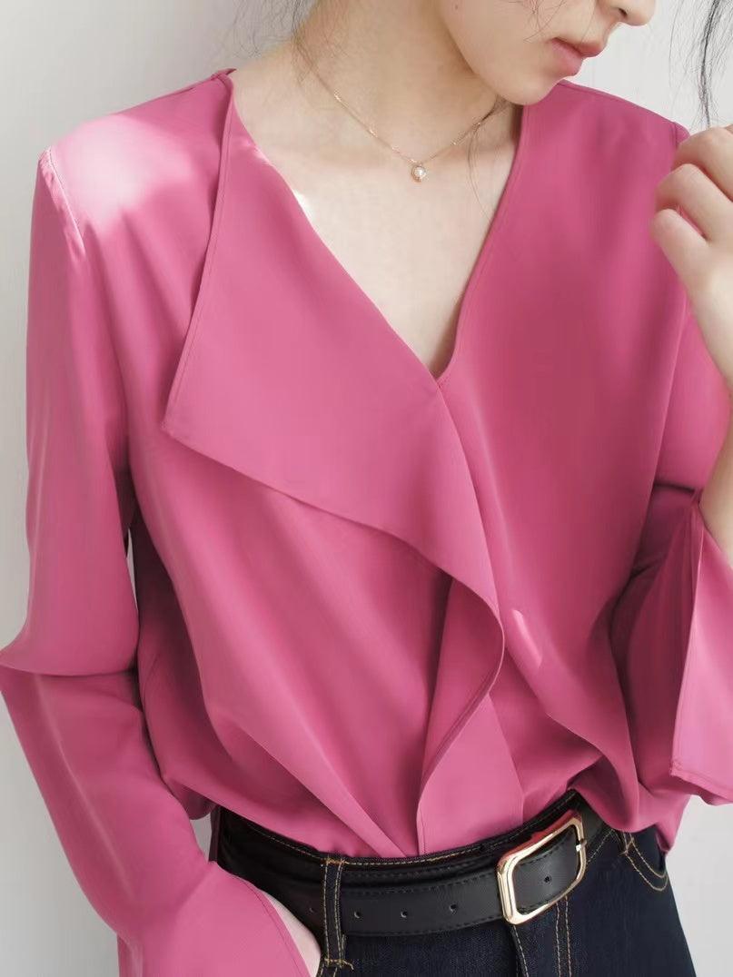Maxct Rose V Neck Asymmetric Long Sleeve Shirt