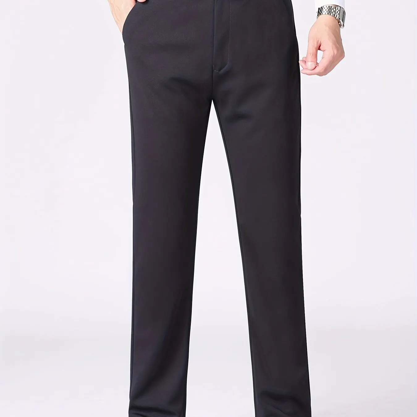 Maxct  Classic Design Dress Pants, Men's Casual Solid Color Slightly Stretch Dress Pants For Spring Summer Business