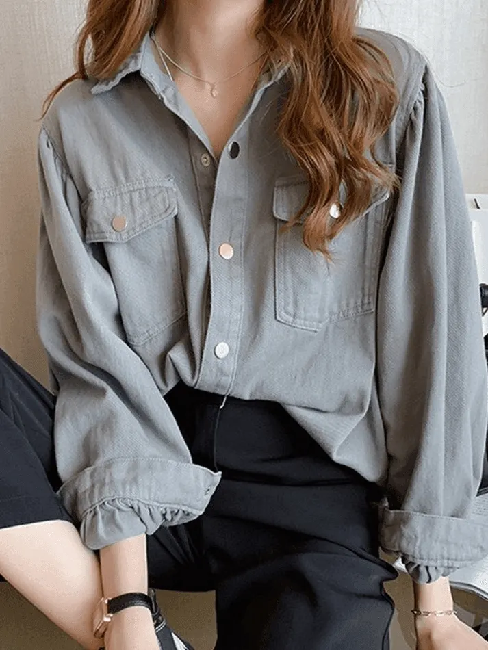 Maxct Pleated Oversized Long Sleeve Blouse