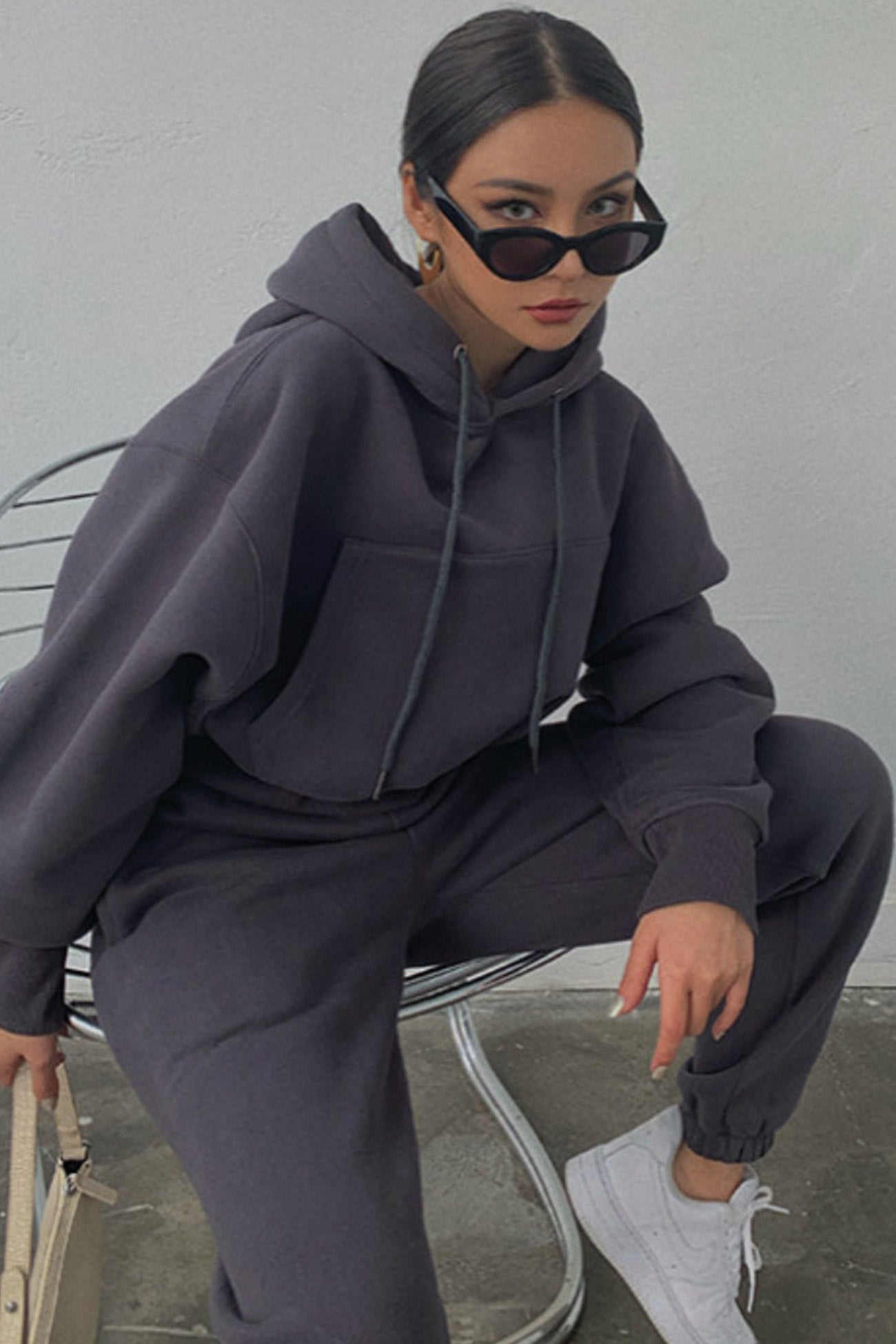 Maxct Drawstring Hoodie Crop Top & Jogger Pants