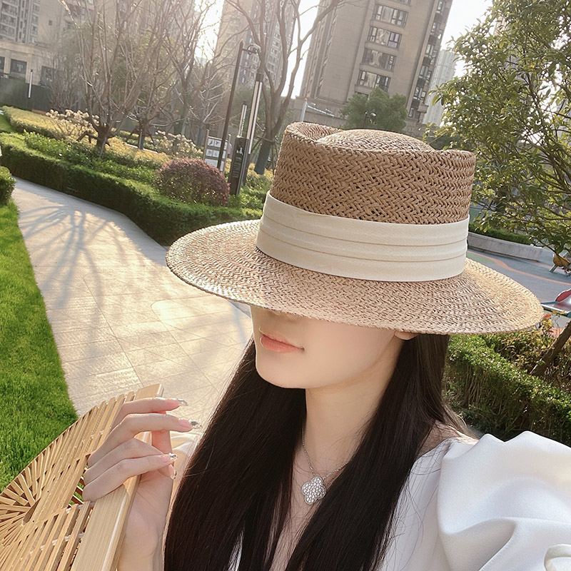 Internet Celebrity Ins Travel Wide Brim Flat Top Japanese Style Straw Hat