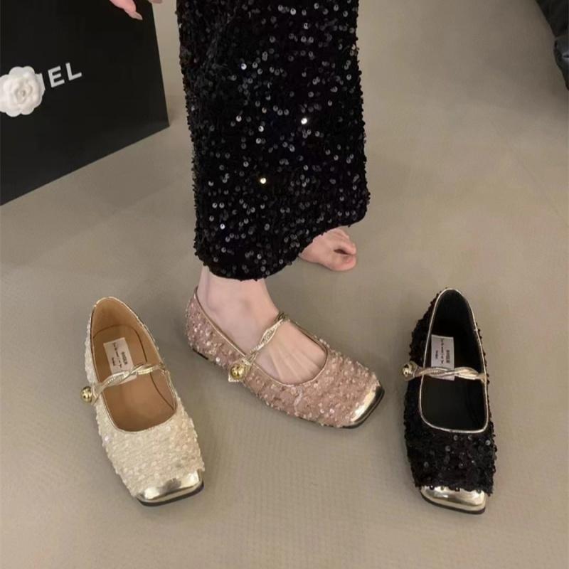 Sequined Square Toe Mary Jane Flats Maxct