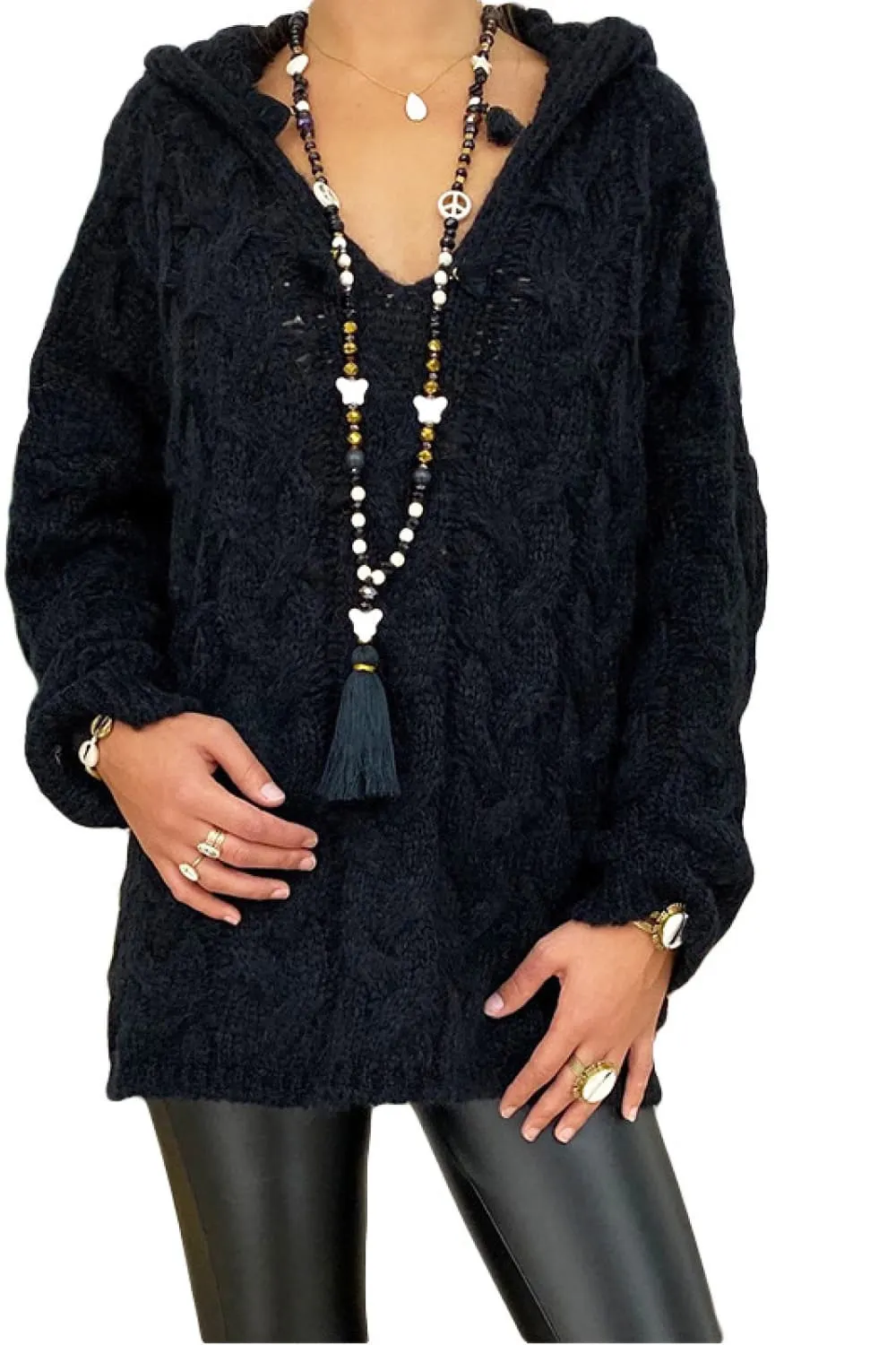 Cable-Knit Hooded Sweater - Image 4