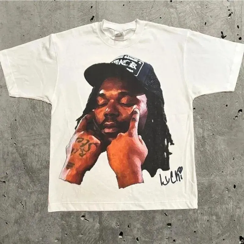 Maxct 90S Streetwear Men'S T-Shirt Retro Trend Portrait Print Short Sleeve T-Shirt Y2K Gothic Harajuku Hip Hop Couple Casual Loose 0924