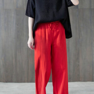 Cotton Linen Elastic Waist Colors Wide Leg Pants Maxct