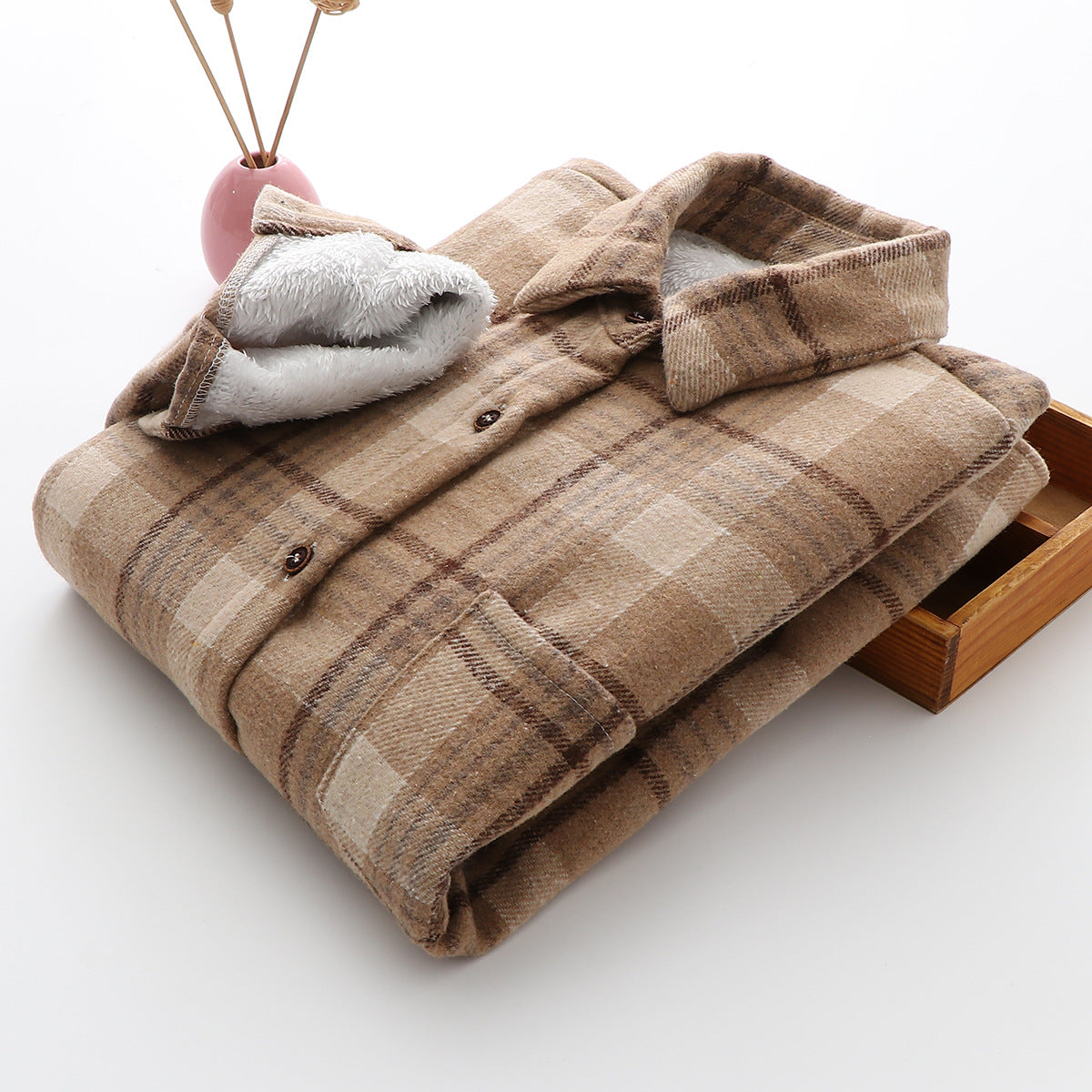 Maxct Warm Woolen Coat With Thick Plaid Shirt