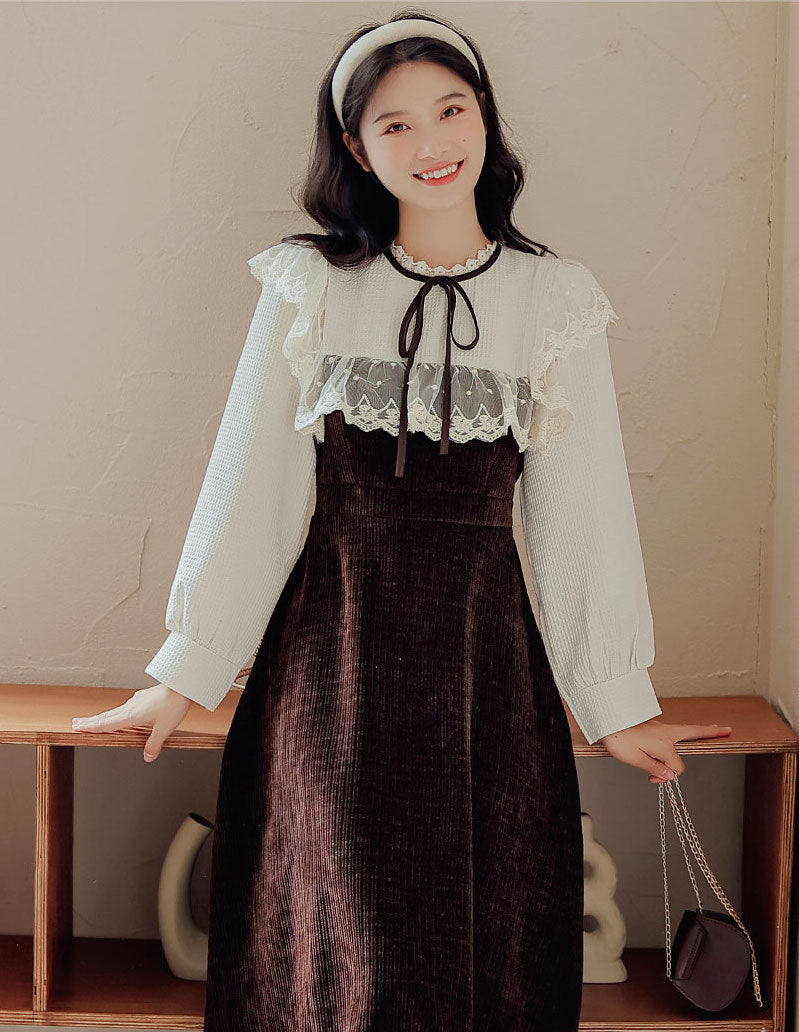 Square Lace High Neck Sweater Dress Maxct