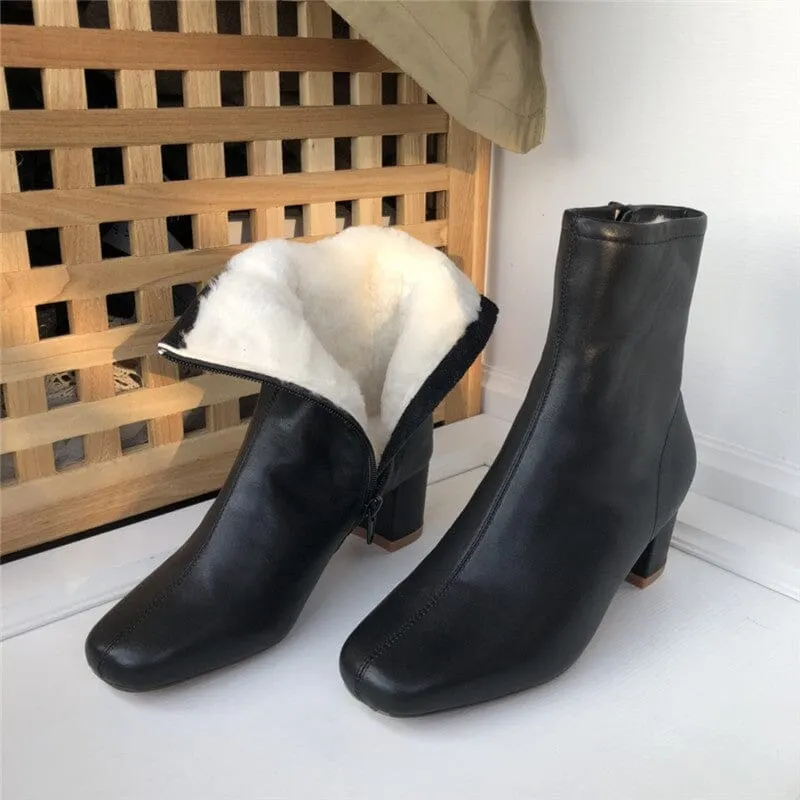 Classic Elegant Glove-Like Ankle Boots with Fleece Lined Mid Heel Maxct