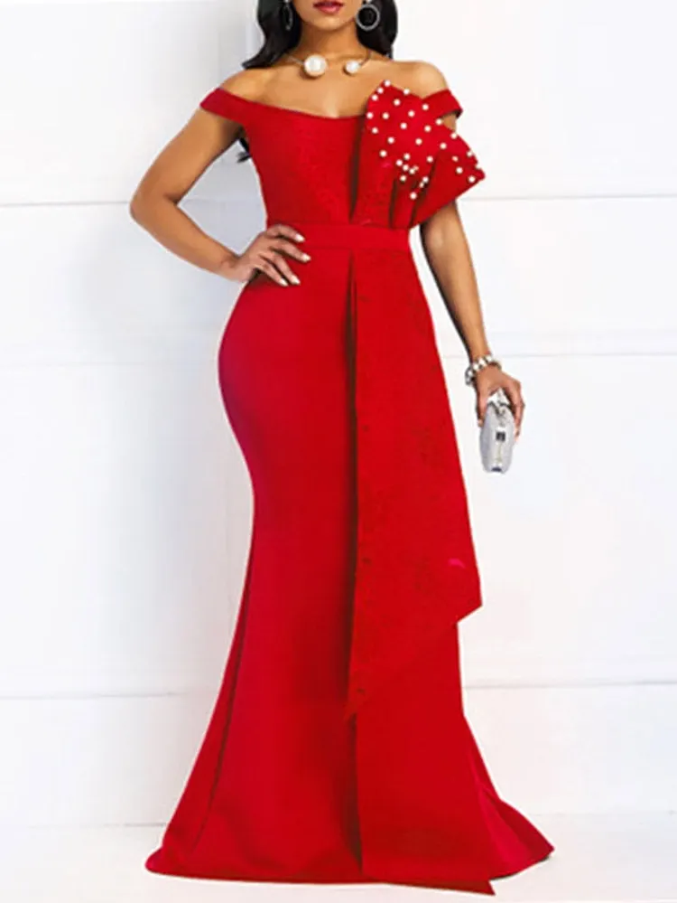 Low Cut Mermaid Beaded Party Maxi Dress Maxct