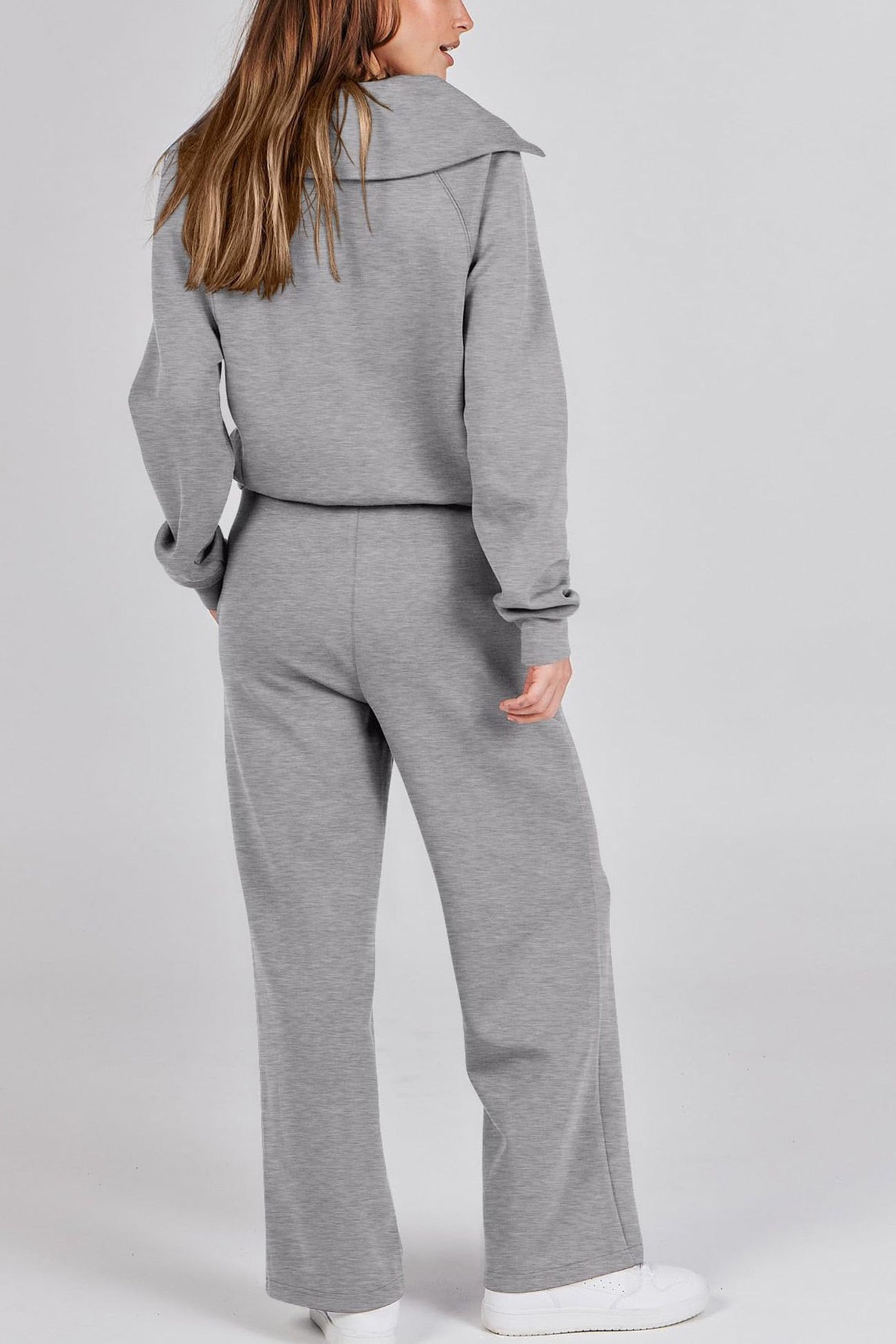 Maxct Lapel Zip-up Sweatshirt Wide Leg Long Pants Set