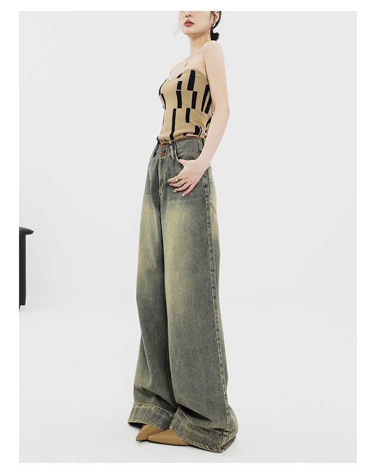 Vintage Streetwear Women's High Waisted Baggy Oversize Wide Leg Denim Pants - true deals club