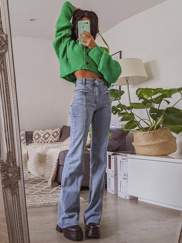 Back Star Patchwork Flare Jeans Maxct
