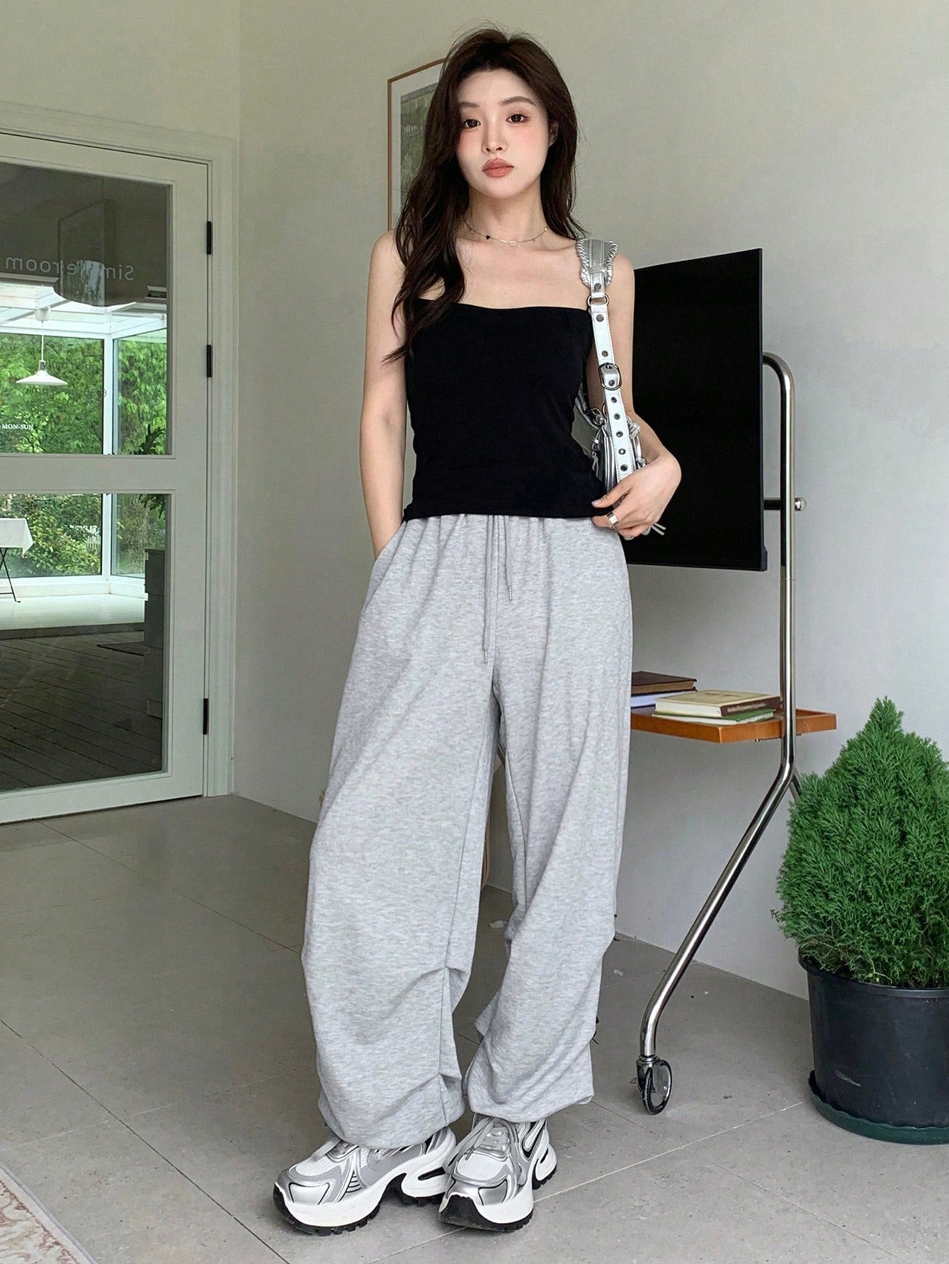 Maxct Stylish Bowknot Decoration Elastic Waist Palazzo Pants With Pleats For Women