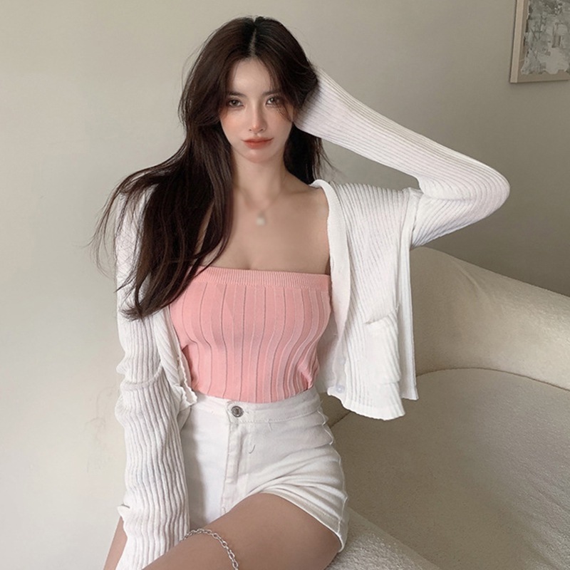Maxct Tube Top For Women Short Sleeveless Vest Summer Solid Color Tops
