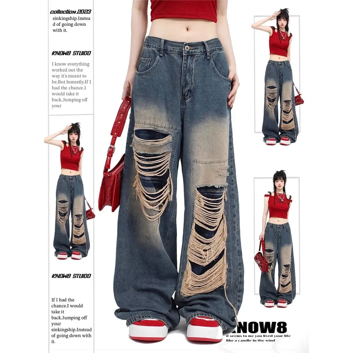 Mopping Style Wide Leg Baggy Jeans Maxct