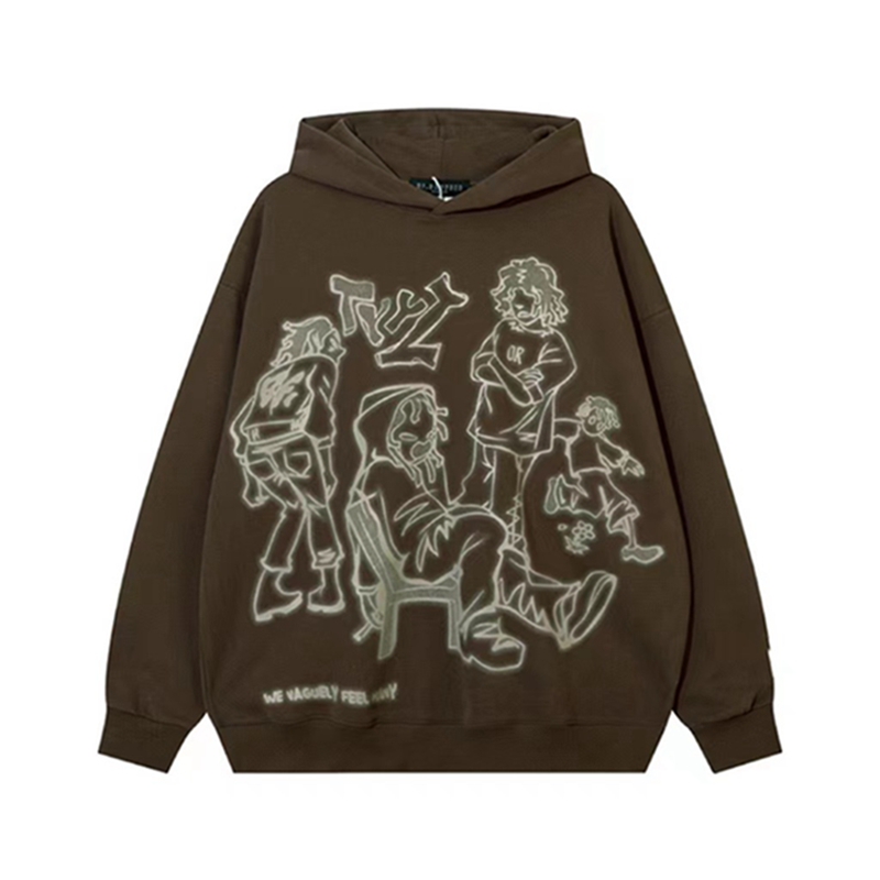 Cartoon Graphic Print Hoodies Women Men Y2K Streetwear Harajuku Long Sleeve Pink Hooded Sweatshirt Vintage Casual Loose Hoodie