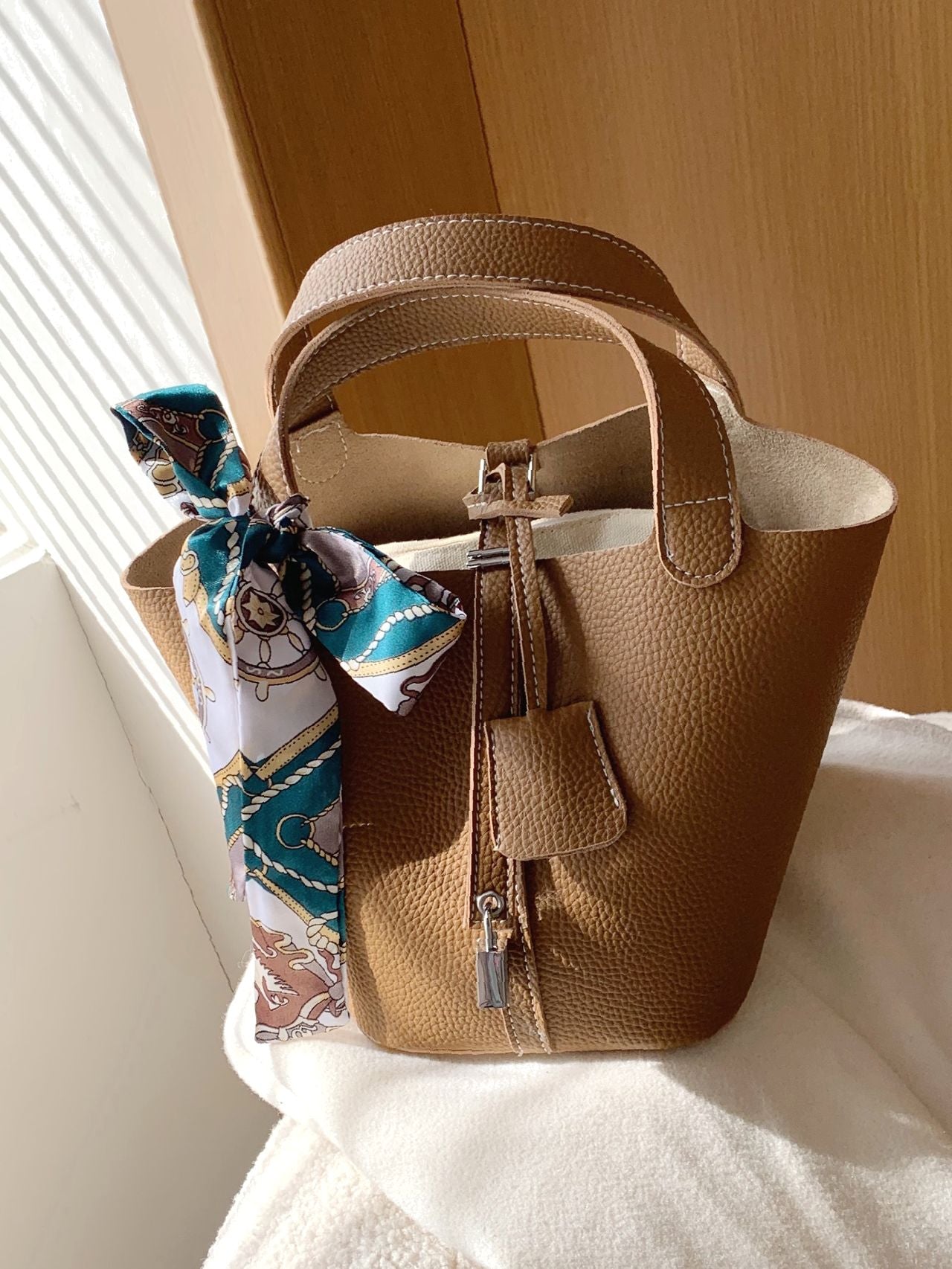 Maxct - Twilly Scarf Decor Bucket Bag with Inner Pouch  - Women Tote Bags