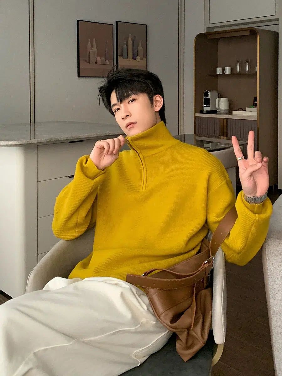 Maxct Pleated Half-zip Turtleneck Sweater