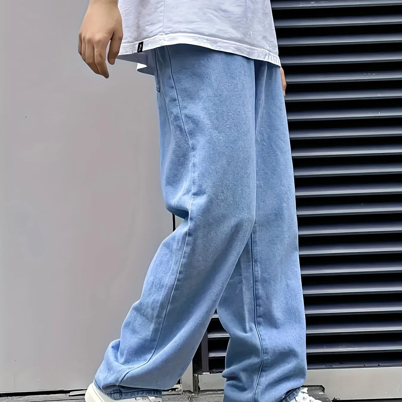 Maxct  Loose Fit Wide Leg Jeans, Men's Casual Street Style Solid Color Denim Pants For Spring Fall