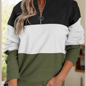 Maxct &Full Size Color Block Quarter Zip Long Sleeve Sweatshirt