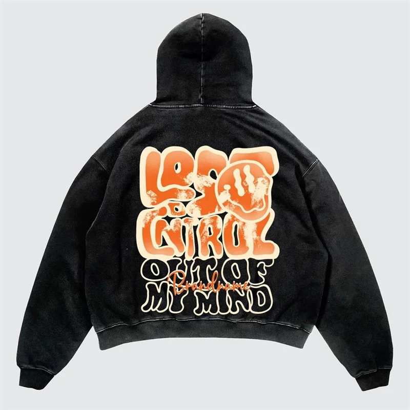 Maxct Y2k Women's Clothing Washed Hoodies Sweatshirt Pullover Long Sleeved Tops Oversize Streetwear Vintage Printed Pattern Clothing