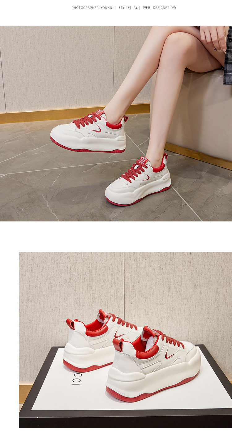6cm Chunky Women's Sneakers in New Genuine Leather - true deals club