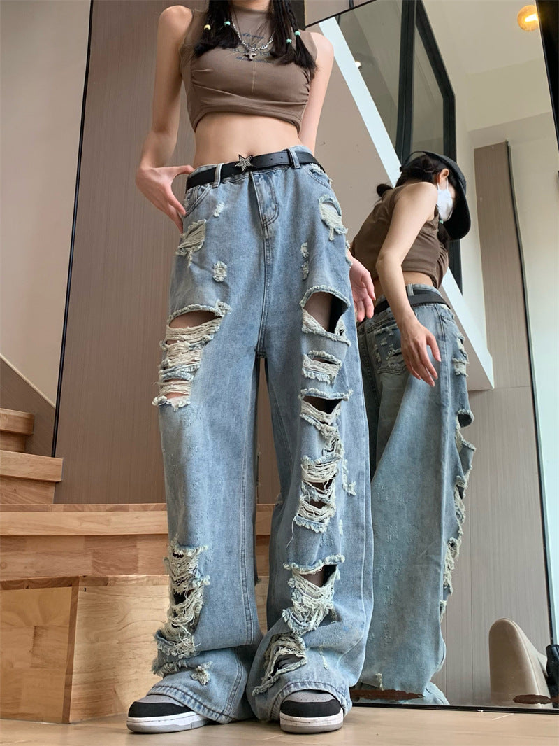 Frayed Detail High Waist Ripped Jeans Maxct