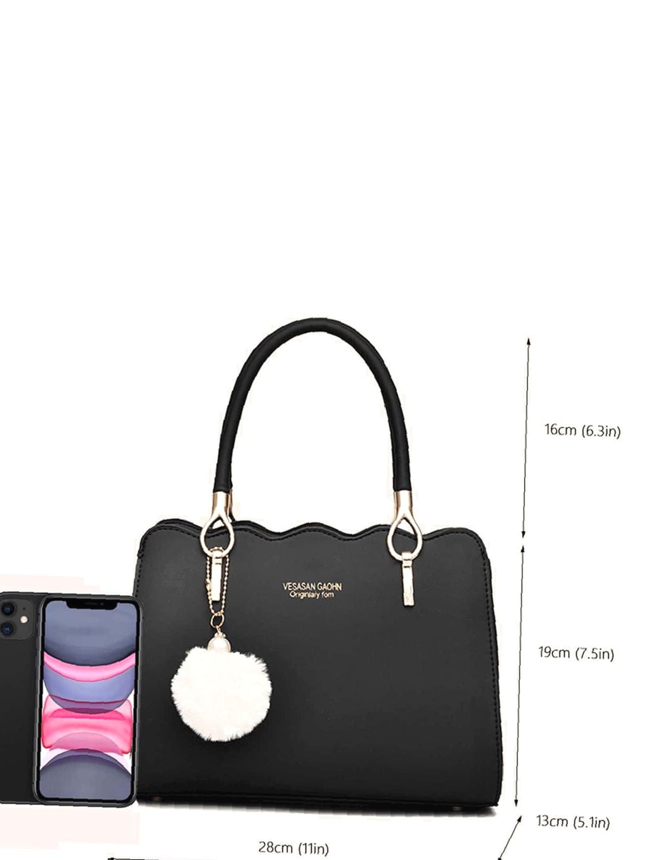 Maxct - Pom Pom Decor Letter Graphic Shoulder Bag - Women Tote Bags