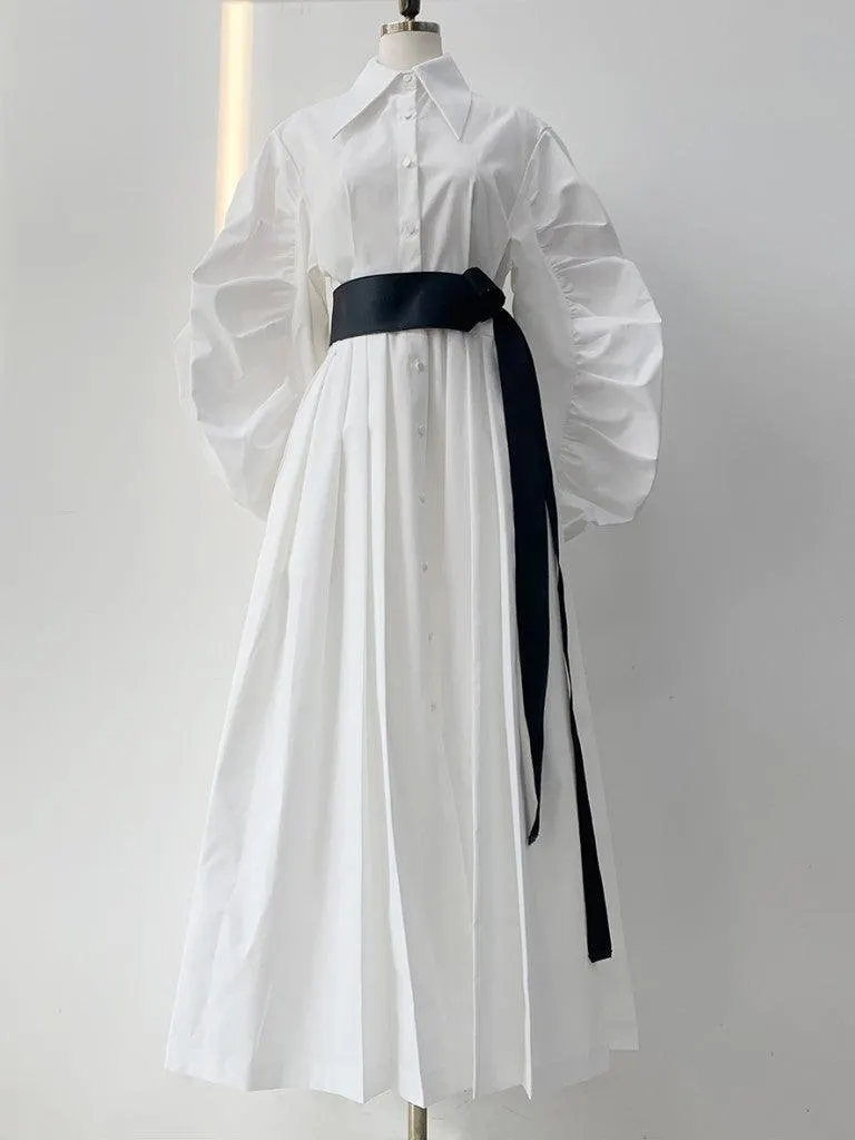 Maxct Nipped Waist Baller Sleeve Shirt Dress with Belt