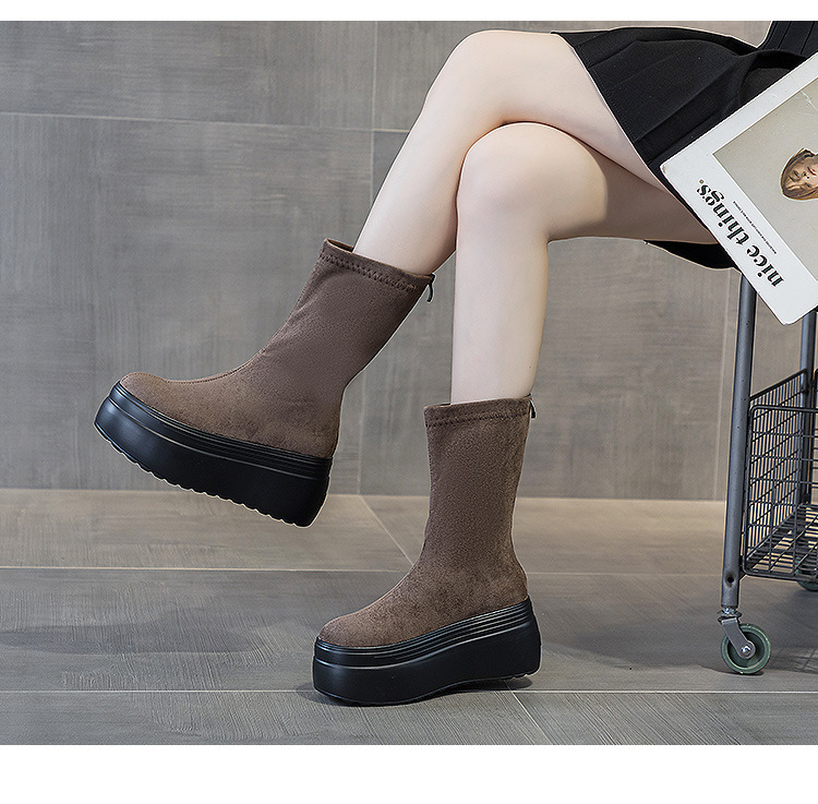 Women's 8cm Suede Leather Platform Boots - true deals club